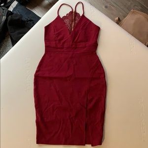 Red wine dress. Open back with lace.